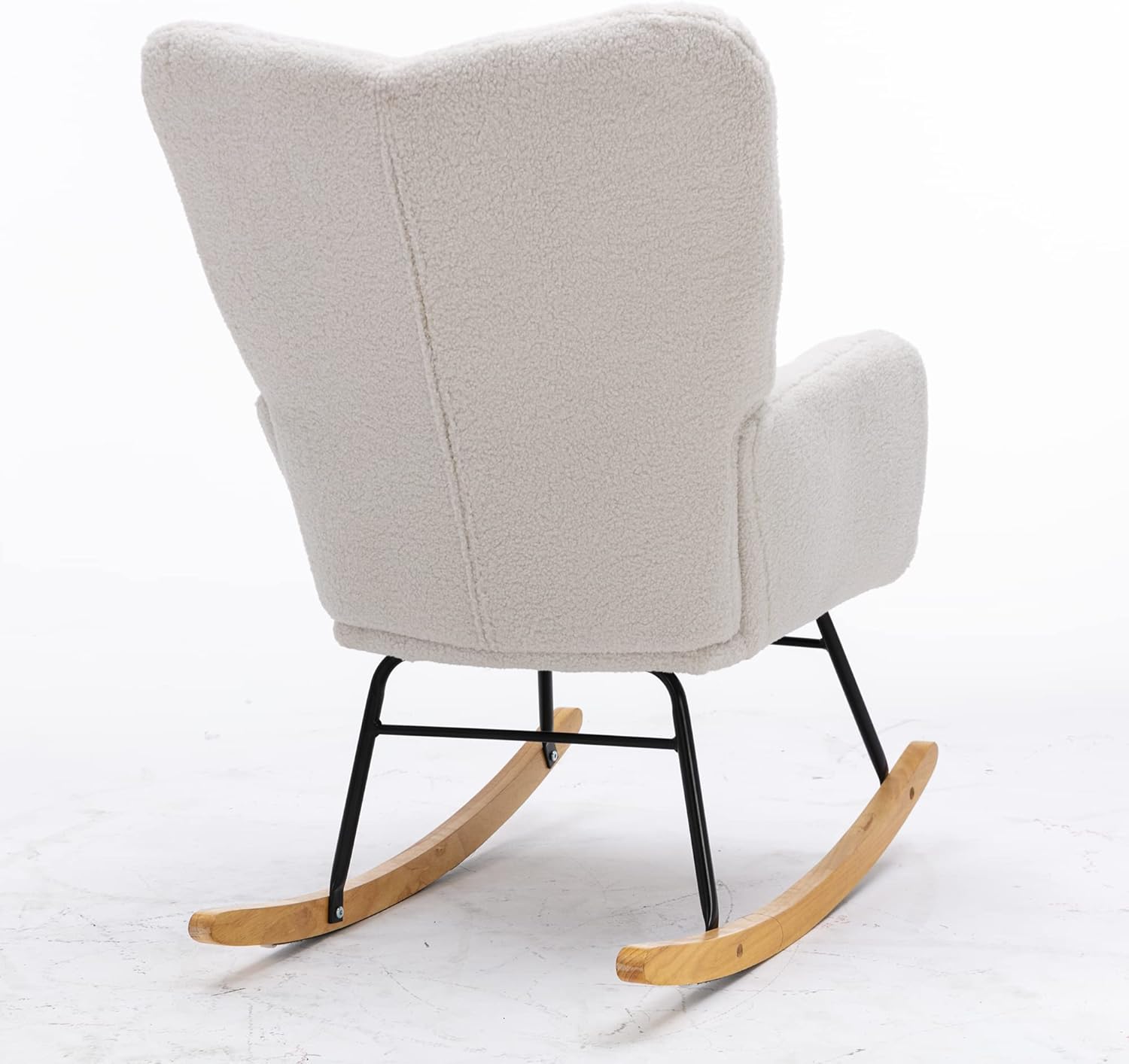 Krinana Teddy Fabric Nursery Rocking Chair, Rocker Armchair with Solid Wood Legs, Glider Chair Nursery with High Backrest for Living Room Apartment (Teddy Fabric, Ivory White) : Home & Kitchen