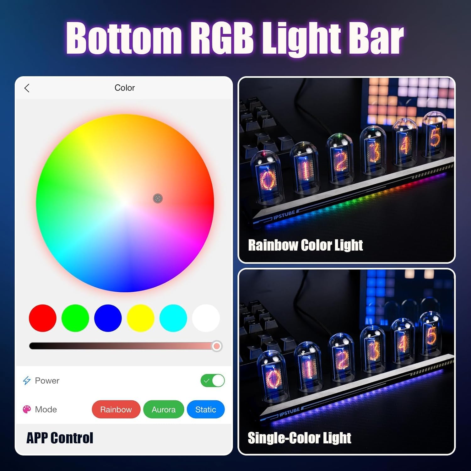 PRECHANA IPS DIY Nixie Tube Clock Electronic Simulation With 6 Bit LCD Screen 12/24 Hours RGB Backlit Desktop Decoration Gifts - Digital, Glass, (RGB) (Nixi Tube Clock),Black 2