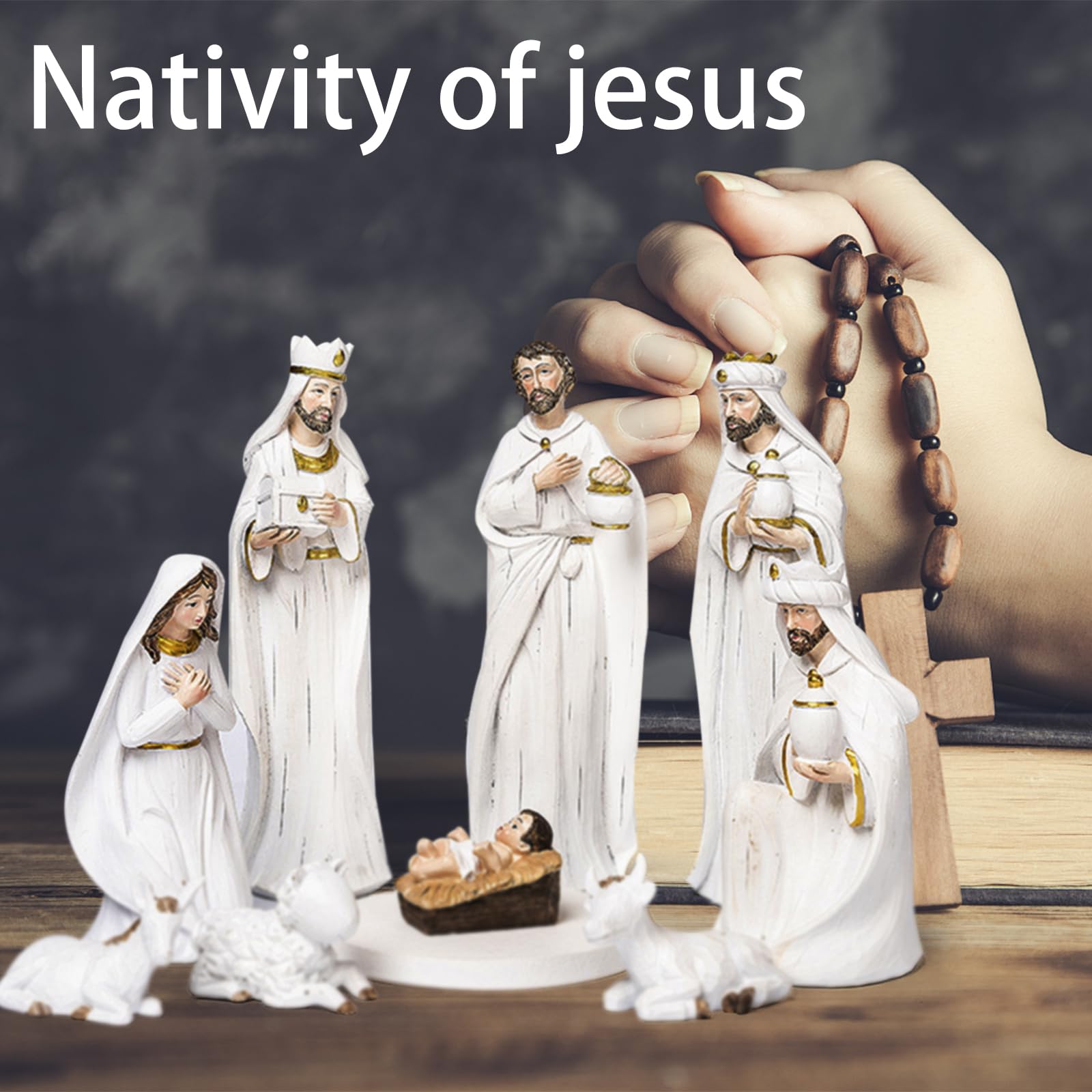 Figurines Nativité En Résine - Lot De 10 Pièces - Décoration Crèche De Noël - Petites Statues Pour Village De Noël