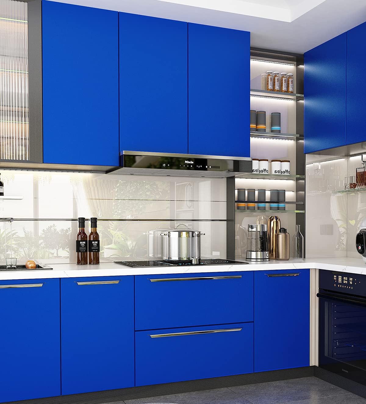 FunStick 60CM x 5M Papel Pintado Pared Dormitorio Azul Real Papel Tapiz Autoadhesivo Pared Vinilo Adhesivo Azul Oscuro Mate Vinilos Adhesivos para Cocina Baño Revestimiento Vinilos Escritorio Mesa