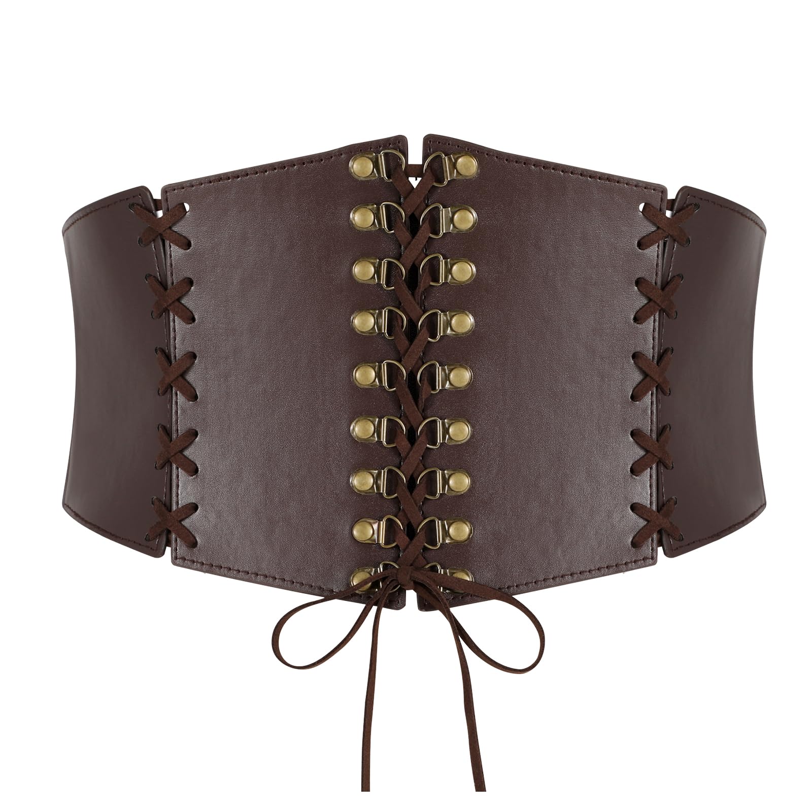WERFORU Womens Wide Corset Belt Vintage Elastic Waist Belt Lace-up Tied Waspie Belt for Dresses Halloween Costume Coffee