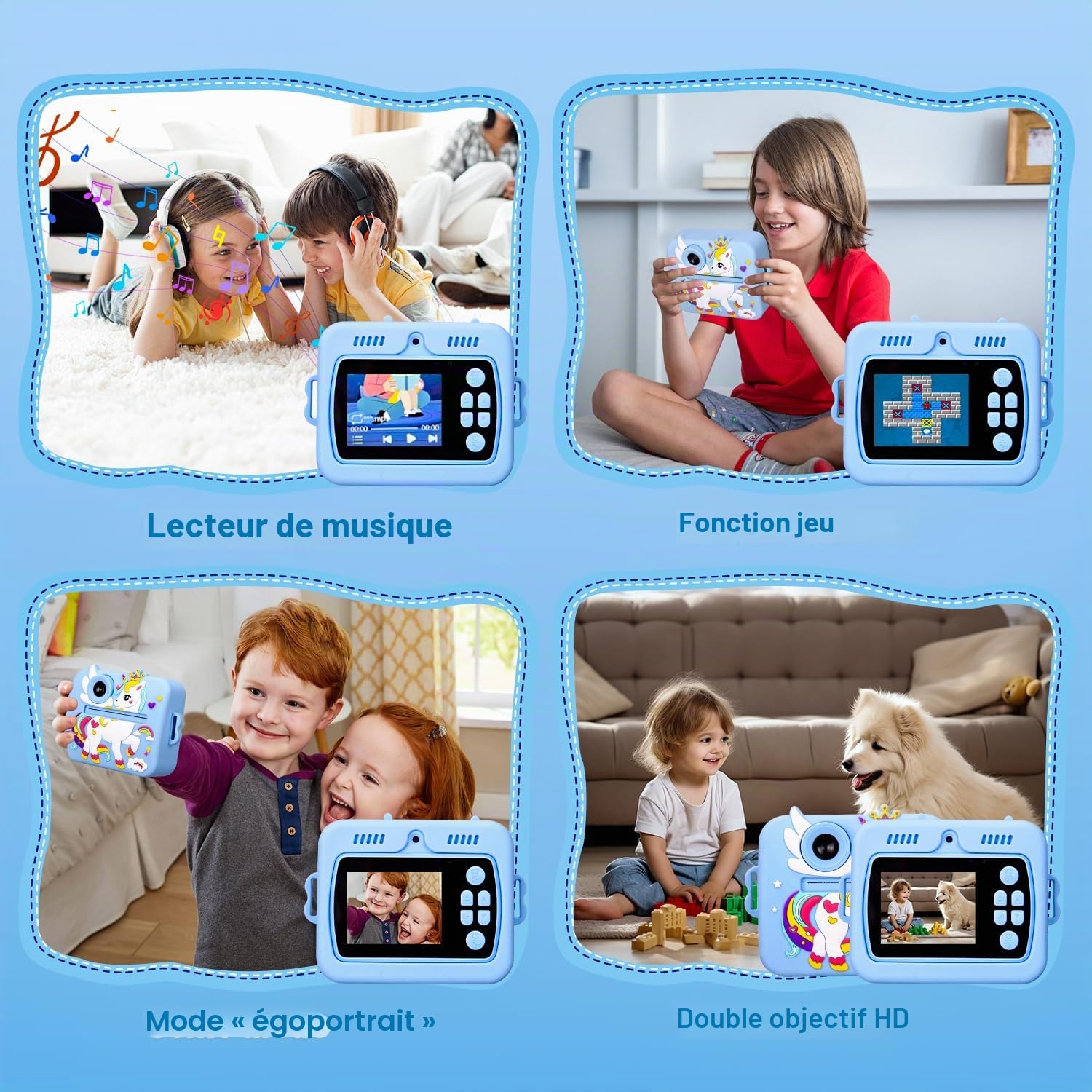 Appareil Photo Instantané Enfants, 2,4" Écran 1080P HD Vidéo Selfie Caméra Enfant, 48MP, 32GB Carte & Papier d'impression, Appareil Photo Numérique pour 3-14 Ans Filles Garçons de Noël Anniversaire