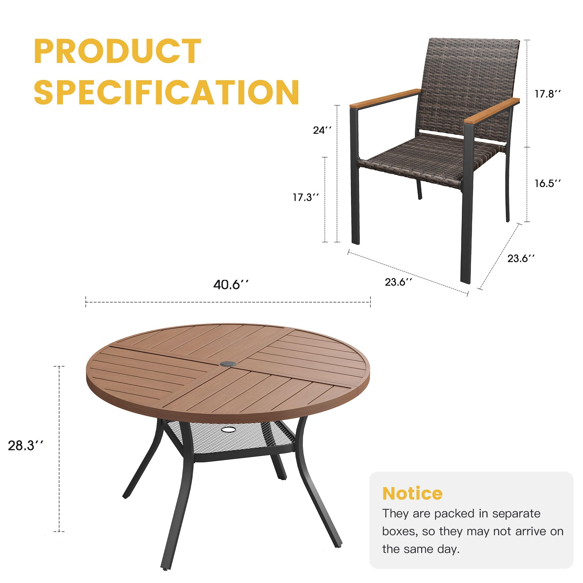 Condition photo showing New/Like New for vicllax patio dining set for 4, 40.7inch walnut round table & rattan chairs