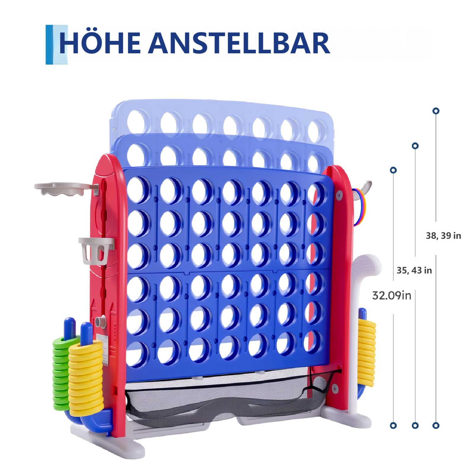 Garvee XXL Vier gewinnt Gartenspiel 109cm Outdoor Strategiespiel Raketen-Design Wetterfestes PE Riesen-Vier-in-Einer-Reihe Inkl. 48 Spielsteine