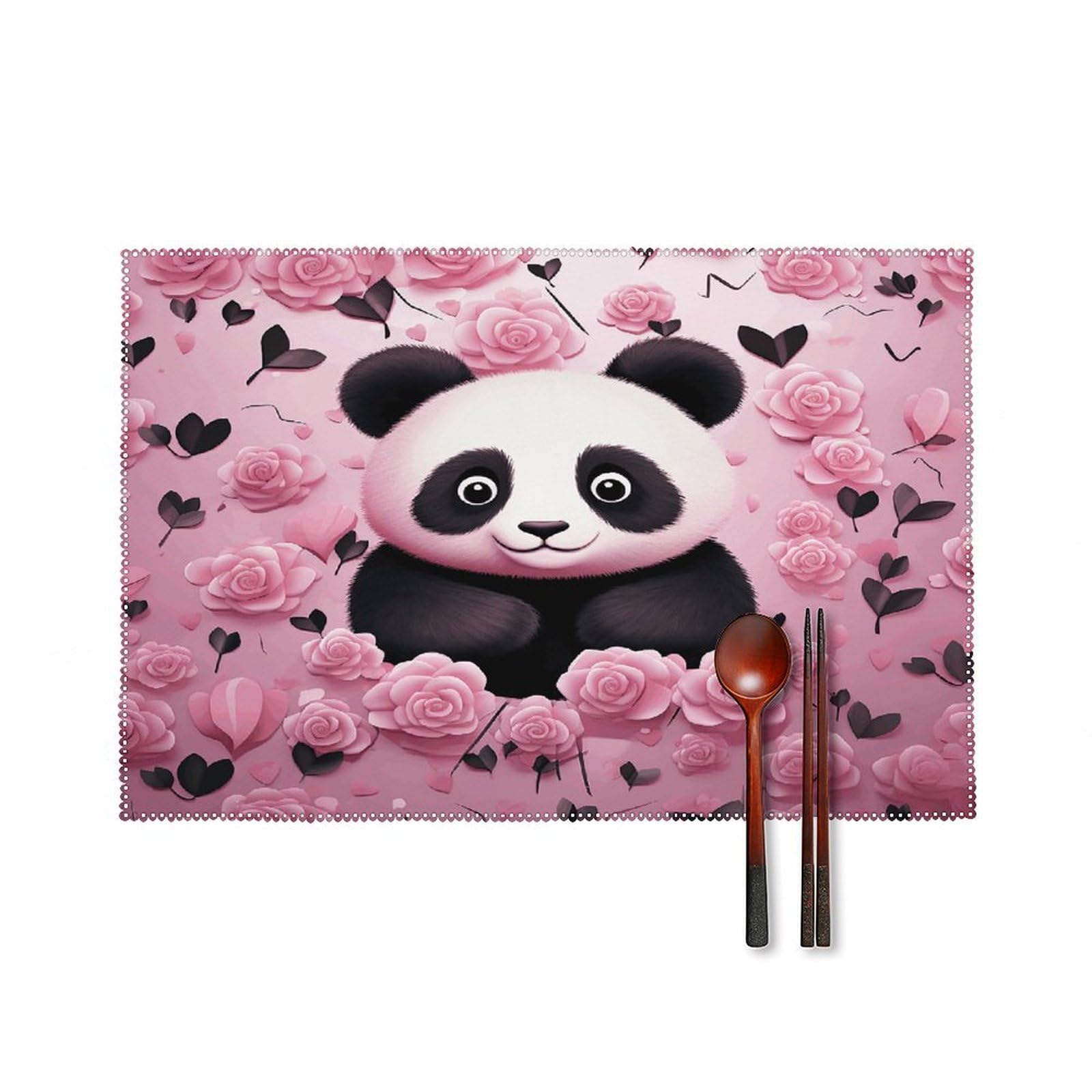 Fodpand Style Pink Panda Pattern Placemats Set Of 4 Place Mats Table Mats