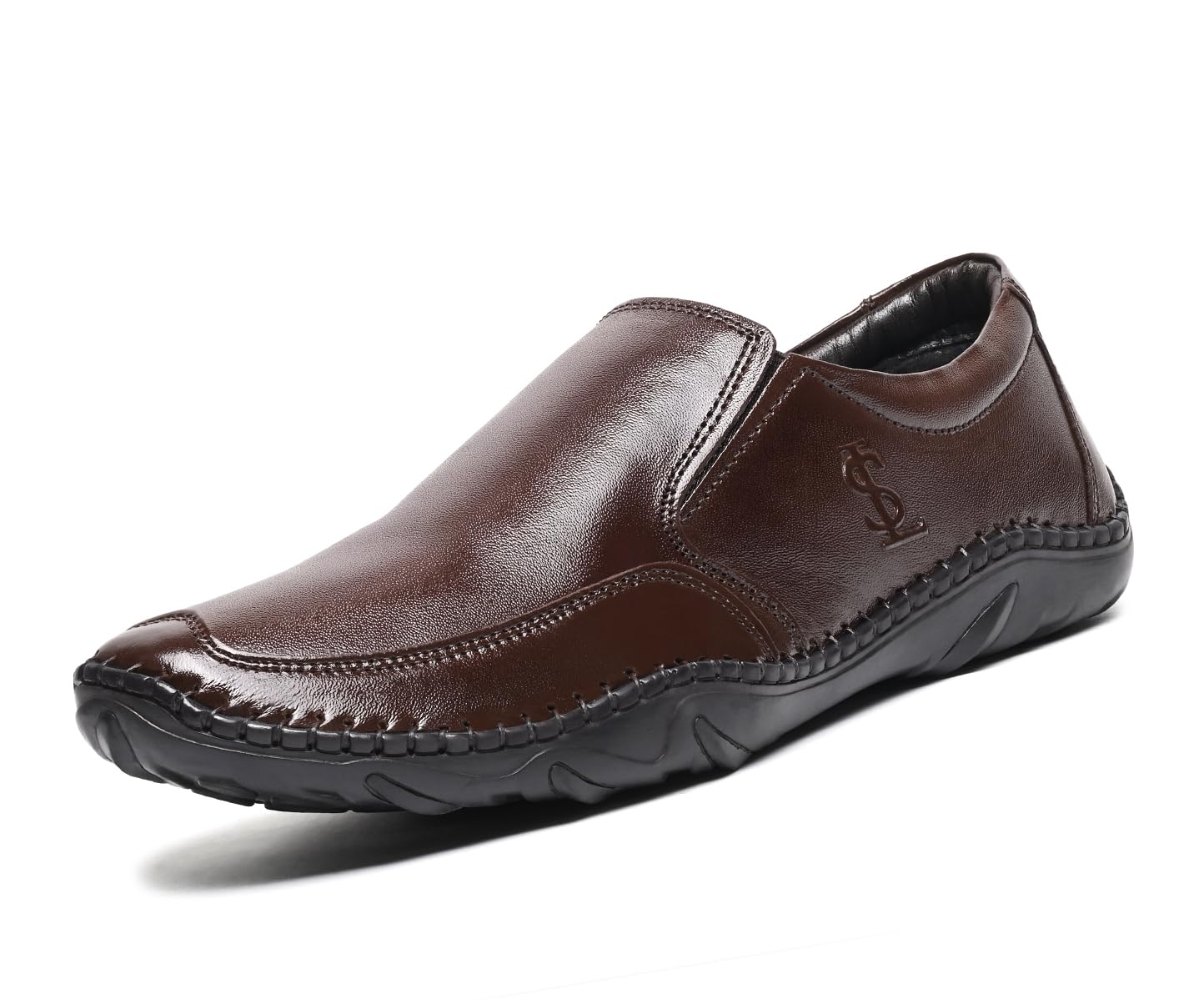Brunette Brown Genuine Leather Formal Slip On Shoes for Men | Ultra Lightweight and Flexible Rubber Sole Men’s Slipon Loafer Shoes | LSAXSOBB |-image-29