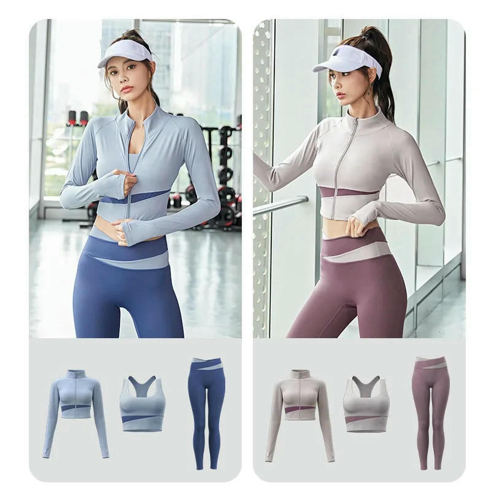 Shapewear Kobiety Joga Patchwork 3 Piece Set Fitness Gym Coats+Bra+Legginsy Trening Running Sportswear Odzież Femme-3 Piece Set C-L