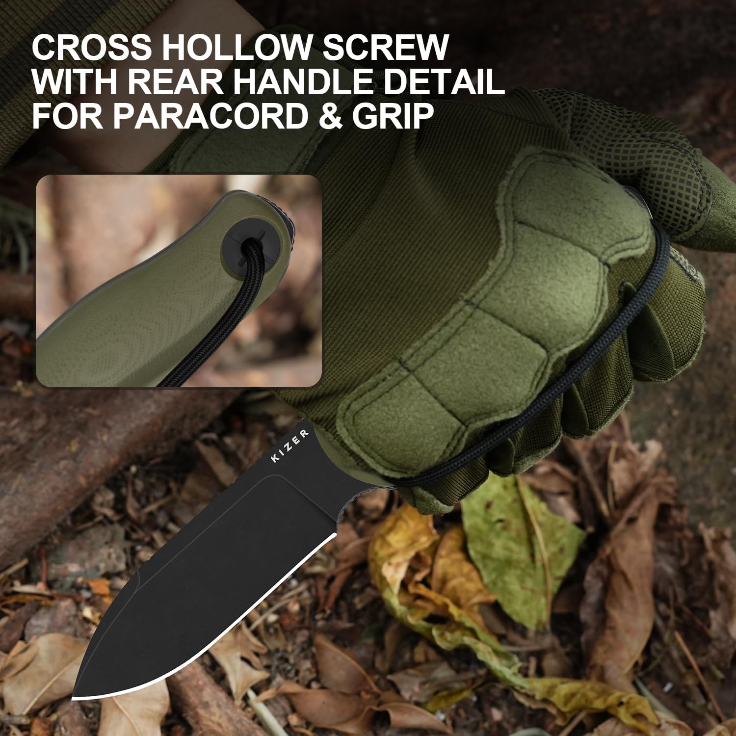 Kizer Drop Bear Fix 3 Fixed Blade Knife, 3.8" D2 Blade EDC Camping Knife with Olive Green G10 Handle, Small Hunting Knives with Sheath, Outdoor Survival Knives with Pocket Clip and Lanyard, 1101M1 - Image 5