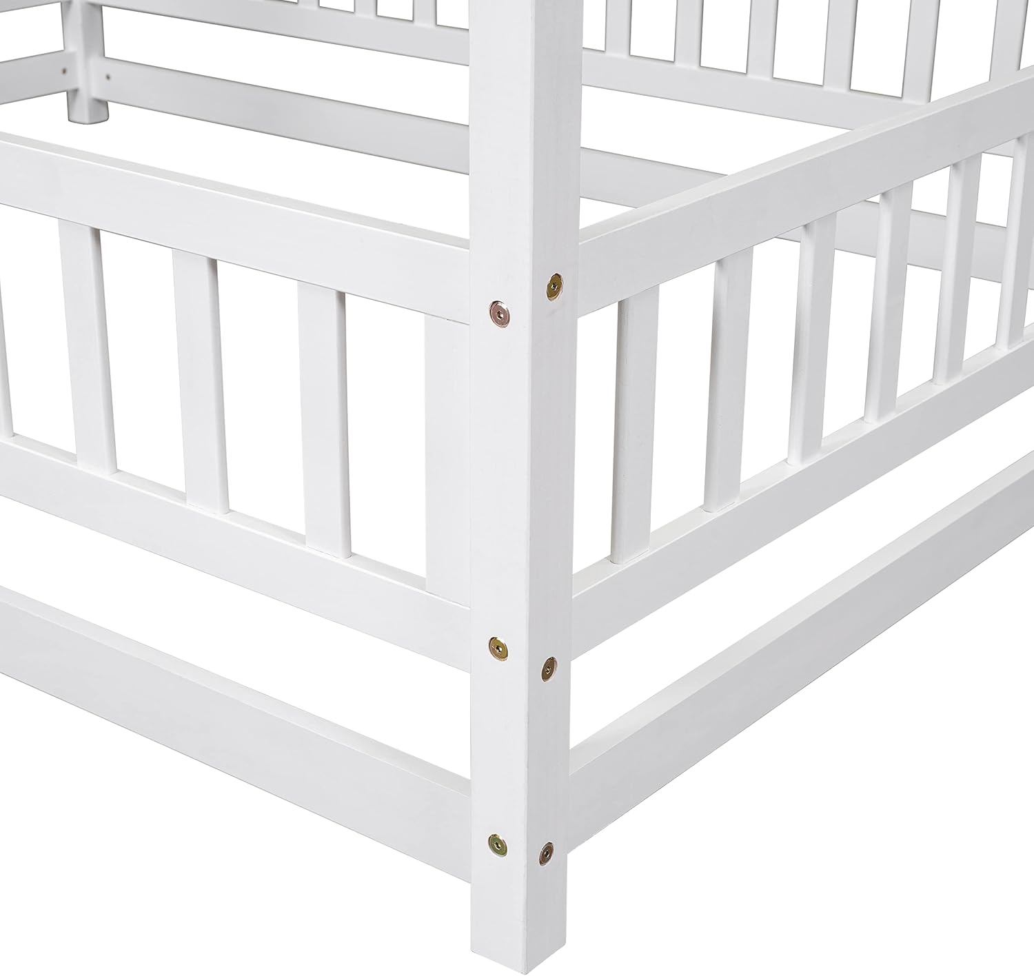 Bellemave Full Size Floor Bed Frame House Bed for Kids with Cute Roof Frame, Sturdy Wooden Montessori Floor Bed Full Size Safety Playhouse with Guardrails, Load 400 LBS, White