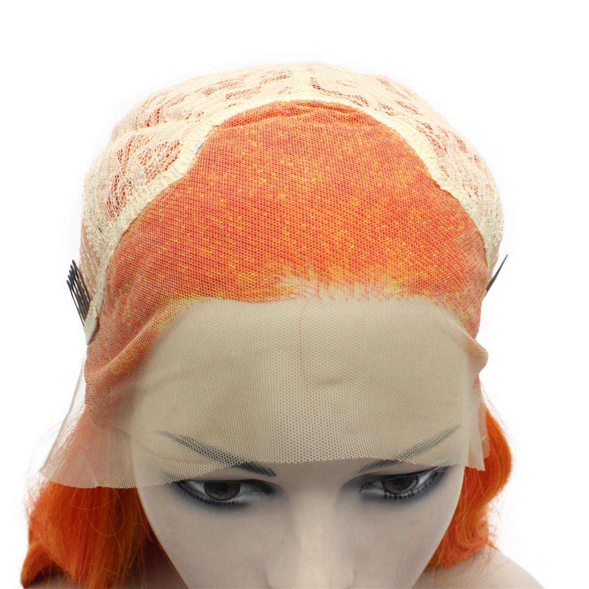 MX angel Long Colorful Orange Yellow Two Tone Heat Friendly Fiber Lace front Cosplay Party Wig