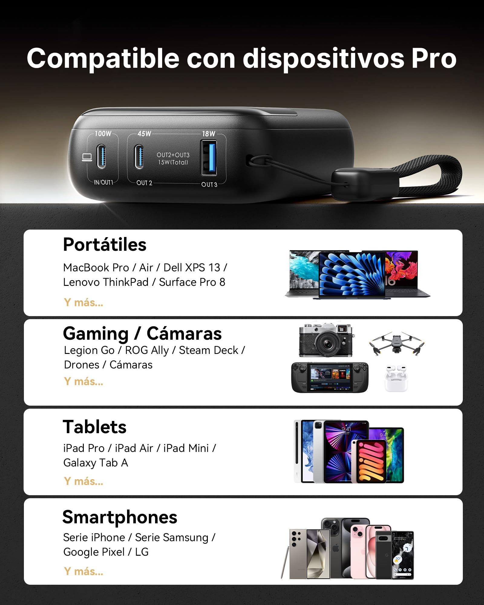 INIU Laptop Power Bank, Pequeño 25000mAh 100W Carga Rapida Batteria Externa | Cable USB C Desmontable, Apto para Avión de Viaje, Bateria Portatil para MacBook, Steam Deck, iPhone 17, Samsung, iPad etc