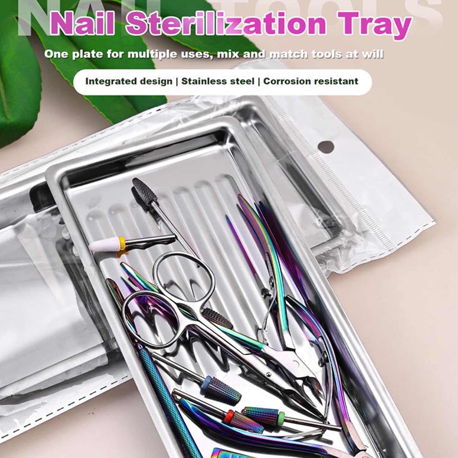 Salon Grade Nails Art Tool Disinfectings Tray Steel Build Spacious Interior Antisilp Base for Safe Professional Nails