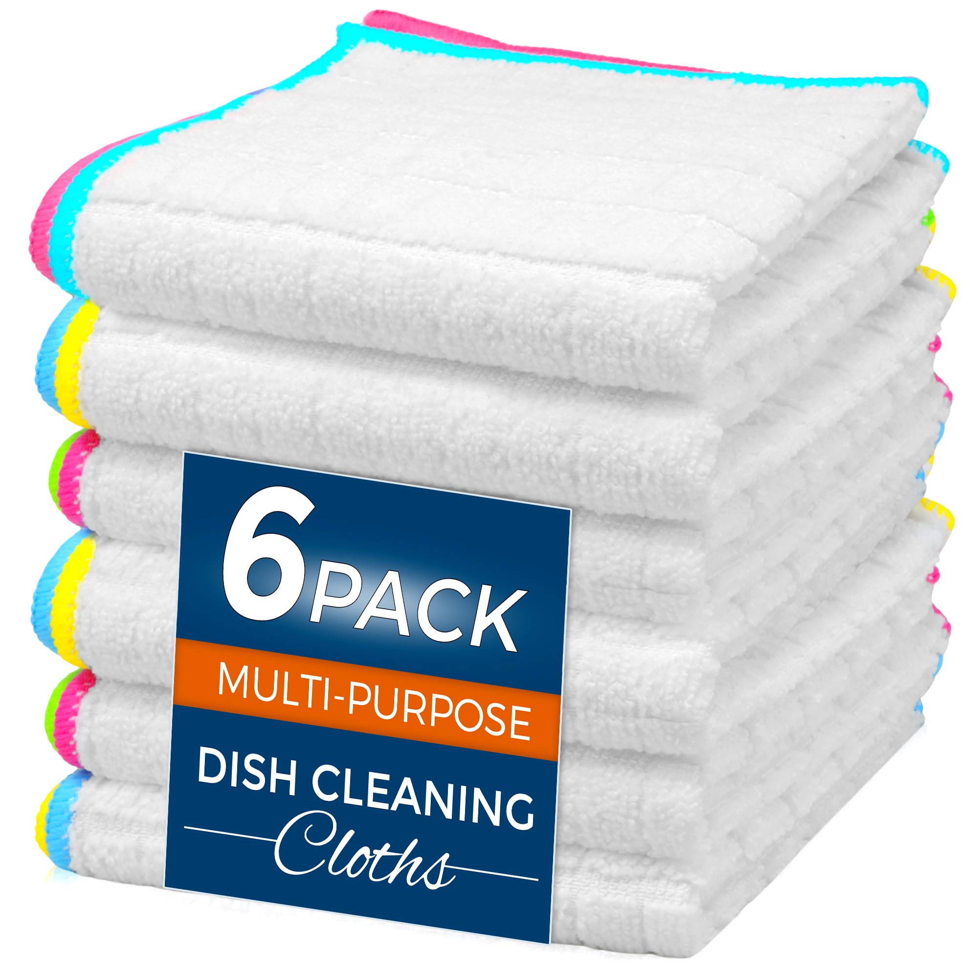 Towelogy® Pack of 6 Microfibre Dishcloths Large 30x30cm Lint-Free Kitchen Cloths For Washing Up and Drying Super Absorbent Dish Cloths