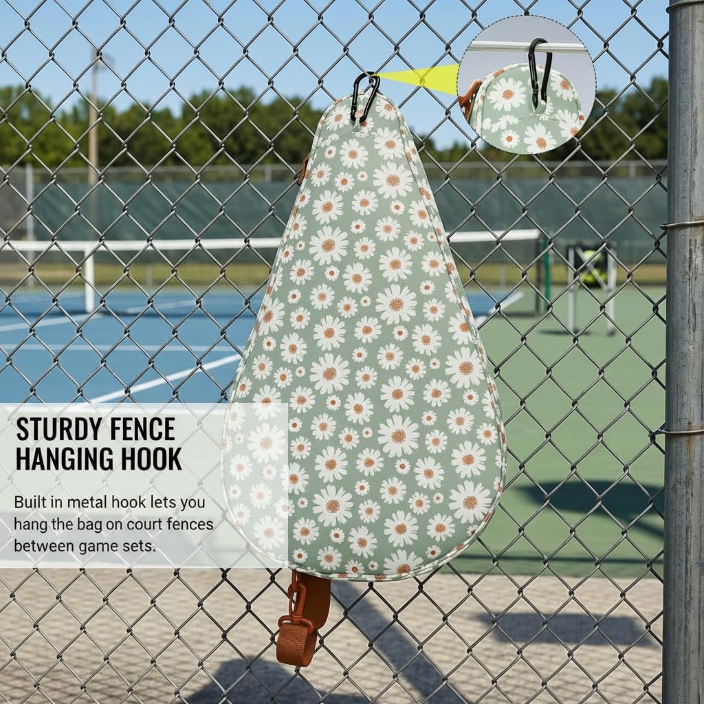 Borsa per racchette da padel floreale, in nylon idrorepellente con tasca frontale