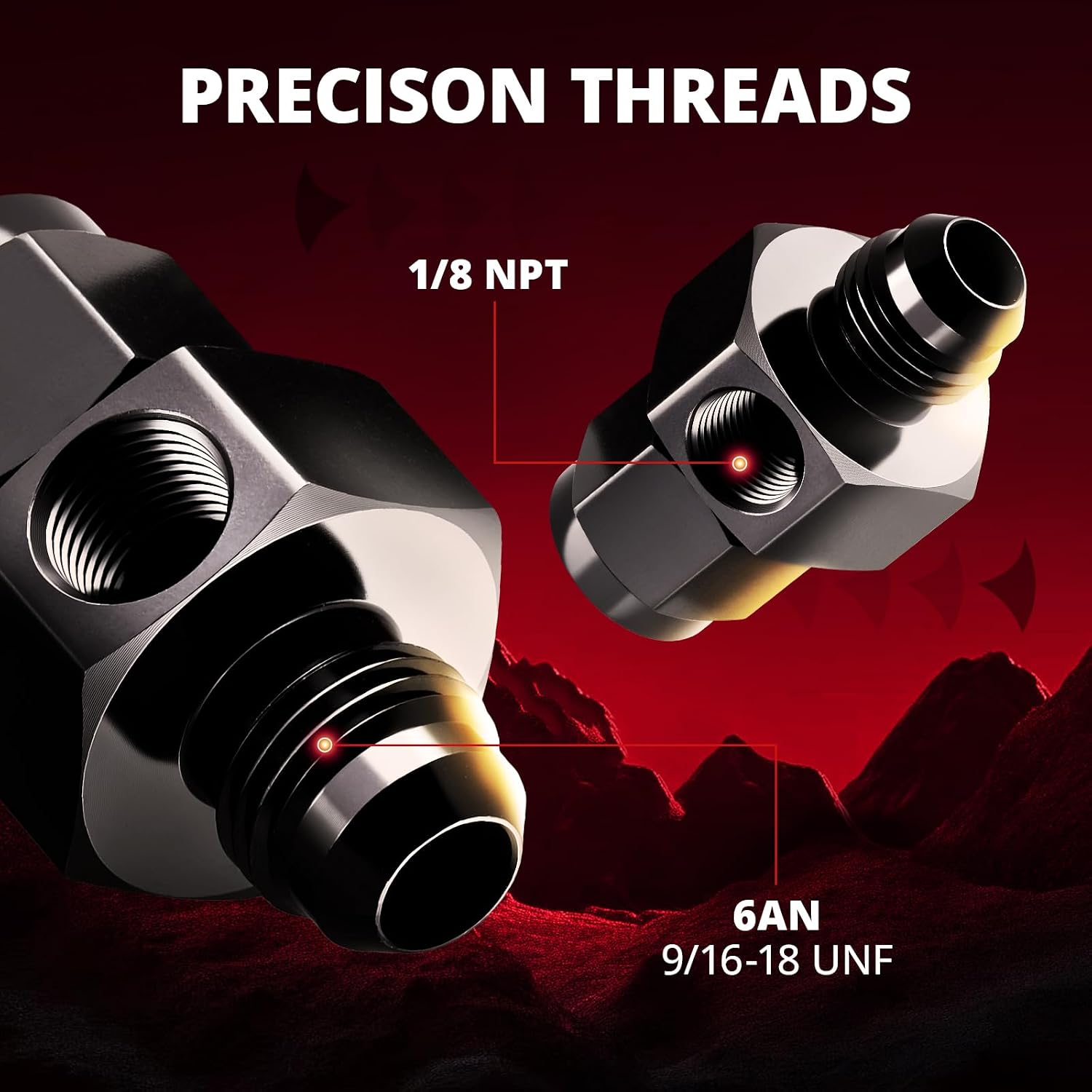 EVIL ENERGY 6AN Male Flare to -6 Female Swivel with 1/8" NPT Gauge Port Fuel Pressure Take off Fitting Adapter Aluminum