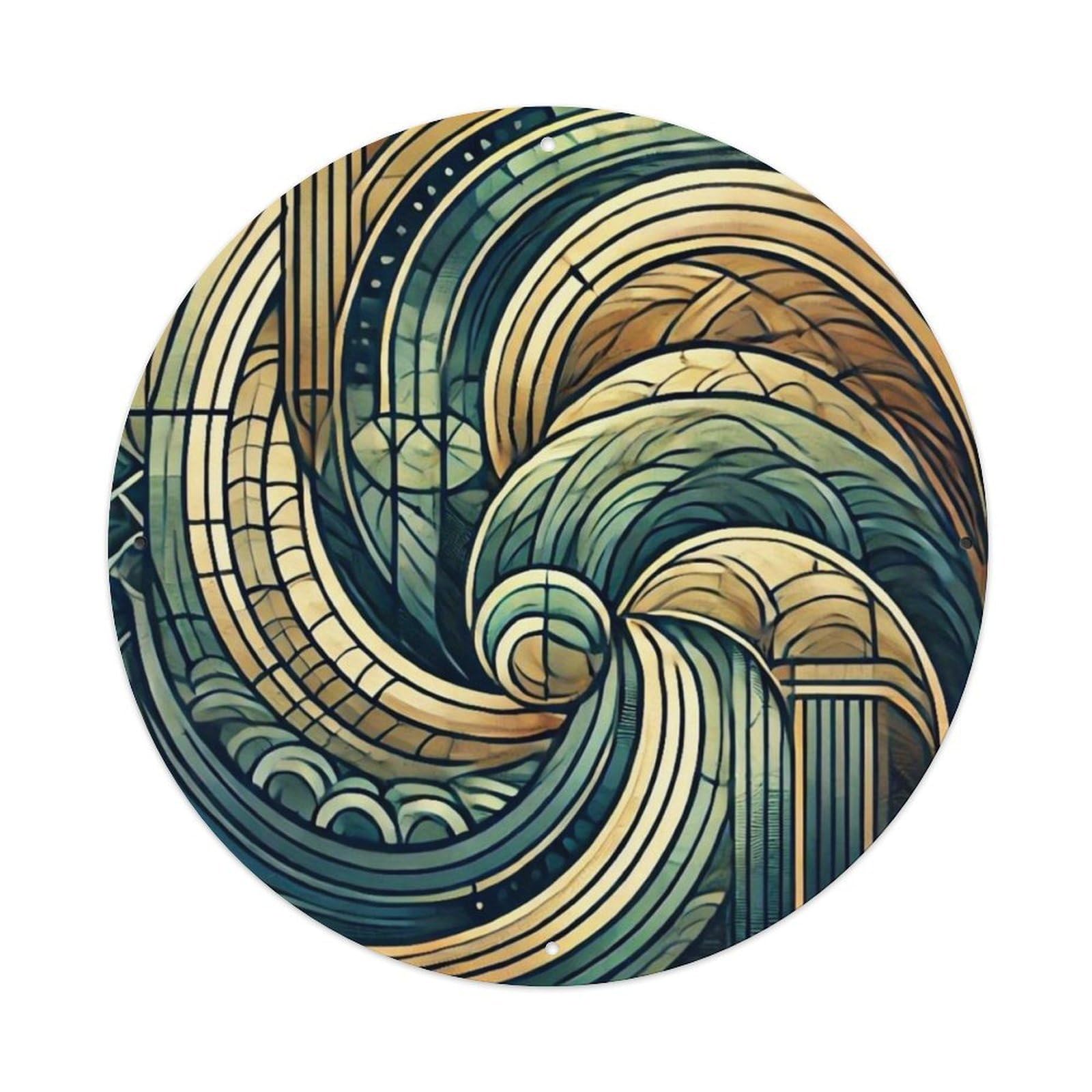 Swirling Art Deco Wave Pattern Tin Sign Metal Poster Vintage Metal Signs for Home Man Cave Bar Cafe Kitchen laundry room Wall Decorations 8x8 inches