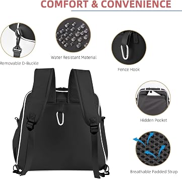 Pickleball Bag Pickle Ball Backpack for Women,Pickleball Accessory Tote Sport Equipment Bag Machine Washable with Shoe Compartment,Wet Pocket,Adjustable Shoulder Strap Fence Hook,Great Gift 30L-Black