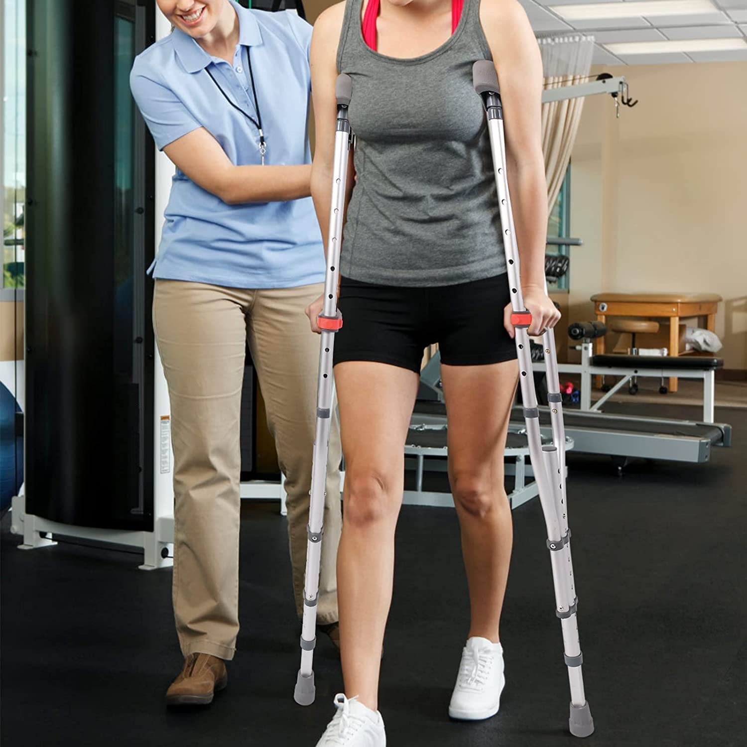 PAASHE Muletas Bastones Plegables de Aluminio para Caminar, bastón Ajustable para rehabilitación, Bastones médicos para Axilas, muleta para Adultos/Adolescentes