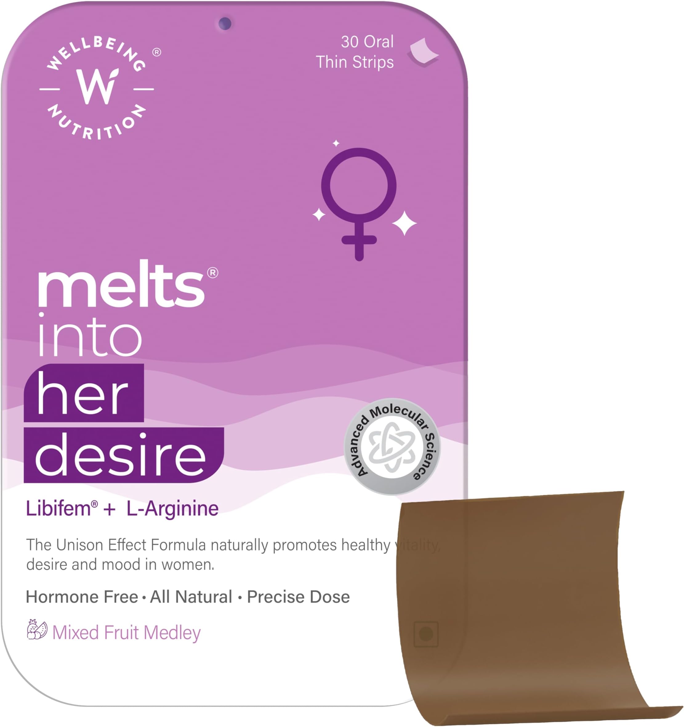 Wellbeing Nutrition Melts Her Desire | Libifem, L-Arginine, Ashwagandha & Vitamin E | Increase Drive and Energy in Women, 30 Oral Strips