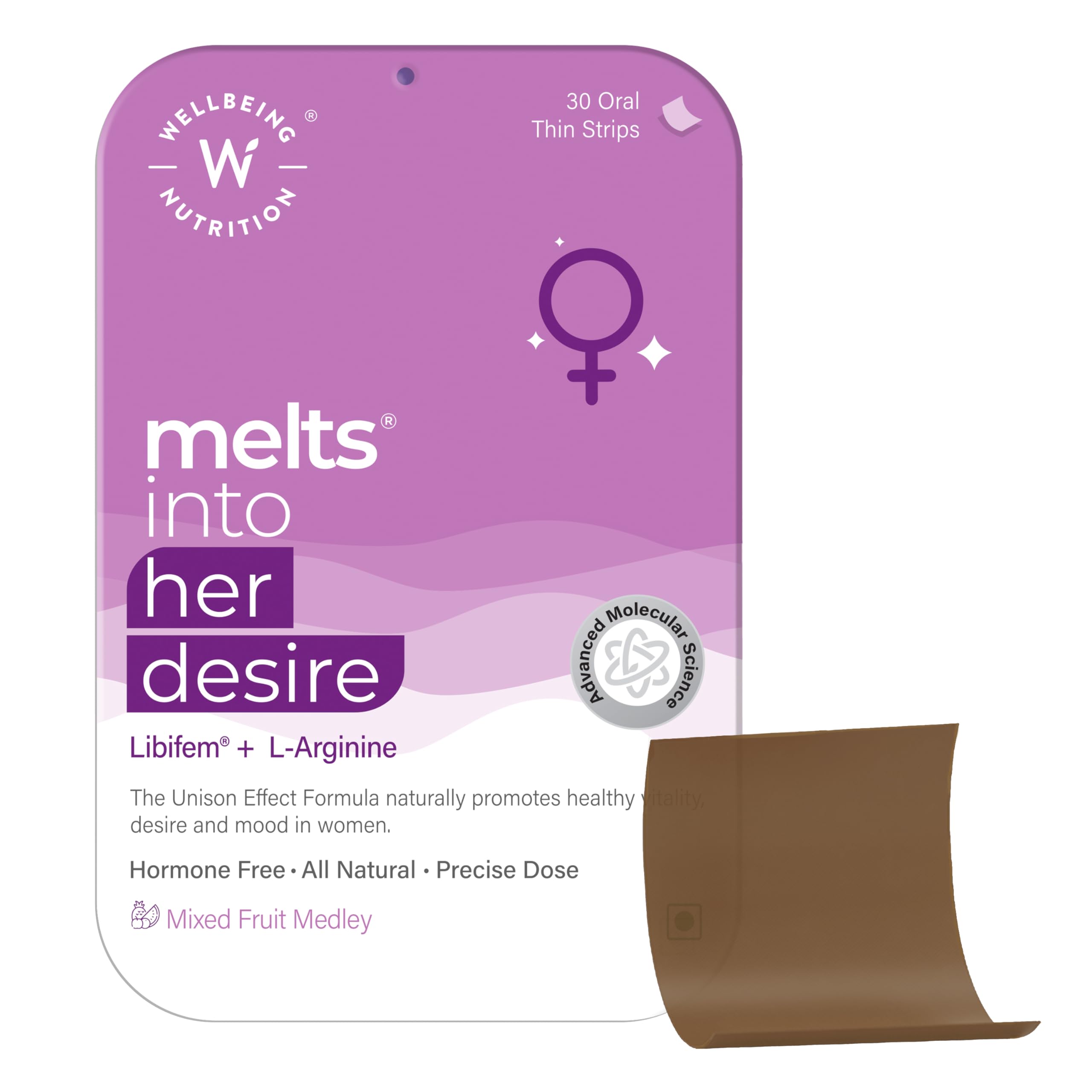 Wellbeing Nutrition Melts Her Desire | Libifem, L-Arginine, Ashwagandha & Vitamin E | Increase Drive and Energy in Women, 30 Oral Strips