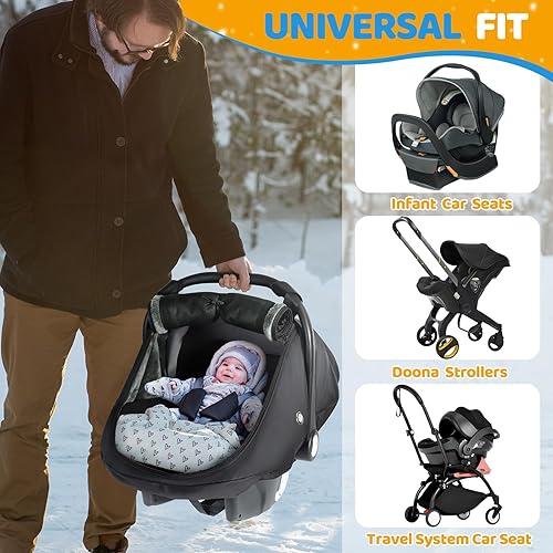 Miniatura 6 de IvyWind Funda de asiento de automóvil de invierno para bebé, funda universal para asiento de automóvil para bebés con ventana de malla transpirable,
