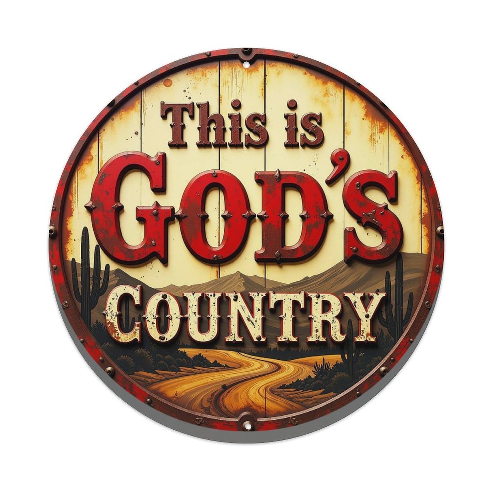 This Is Gods Country Sign Vintage Round Tin Sign Retro Metal Wall Decor Metal Poster, Home Bar Garage Cafe Wall Art Decoration 8x8Inches