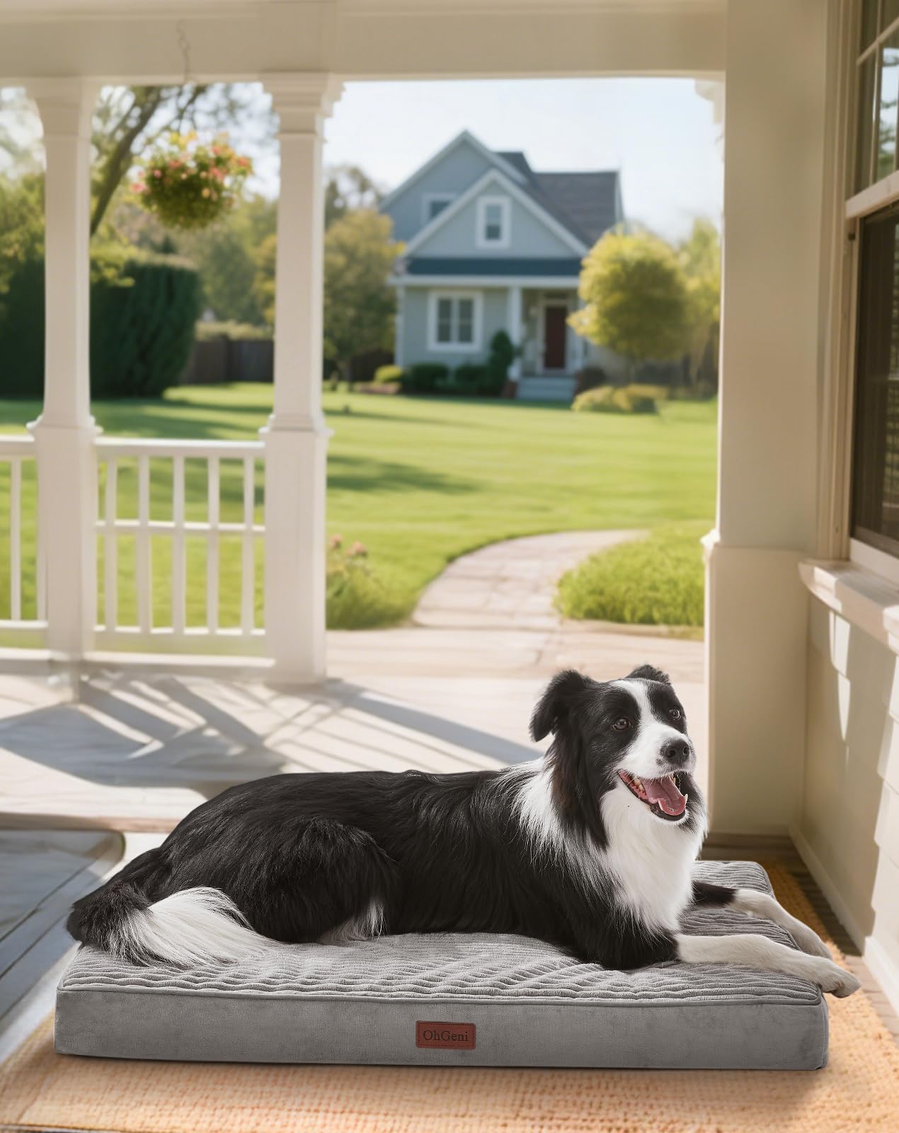 OhGeni 35 Inch Orthopedic Waterproof & Machine Washable Dog Bed for Medium Large Pets, Suitable for Crates, 25D Egg Crate Foam, Non-Slip Bottom & Removable Cover, Invisible Zipper(Gray)