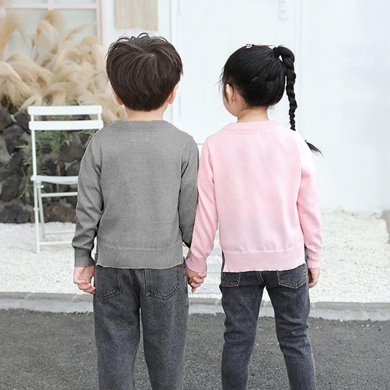 Rolanko Niñas Cardigans, Algodón de Manga Larga Button Down Ropa Escolar Básica, Suéter de Cuello Redondo