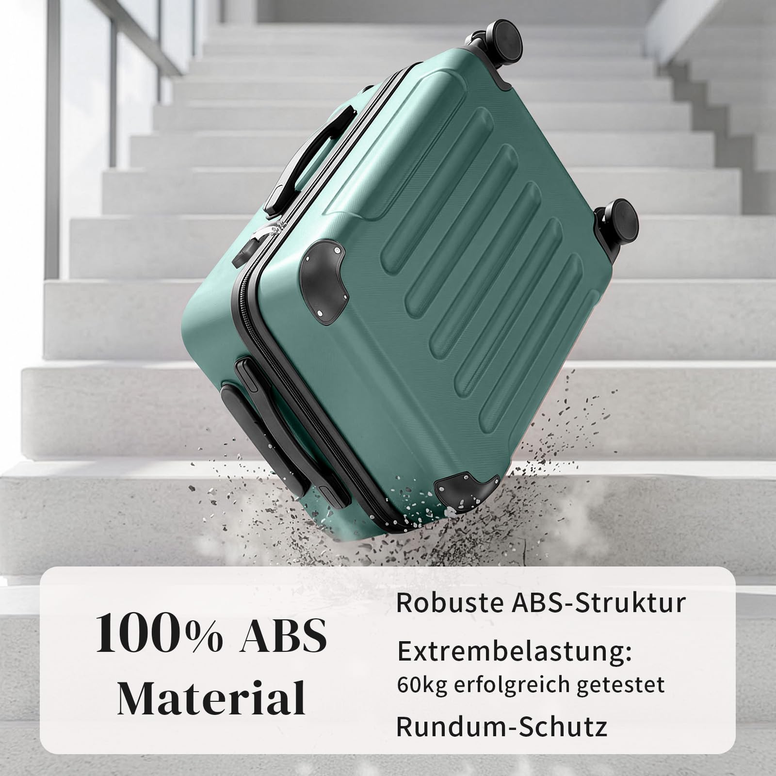 LALAHO Kofferset 4 teilig Hartschale mit verstärkten Ecken, Reisekoffer mit Rollen Groß, Koffer Set 4 Stück aus ABS, Handgepäck, Türkis