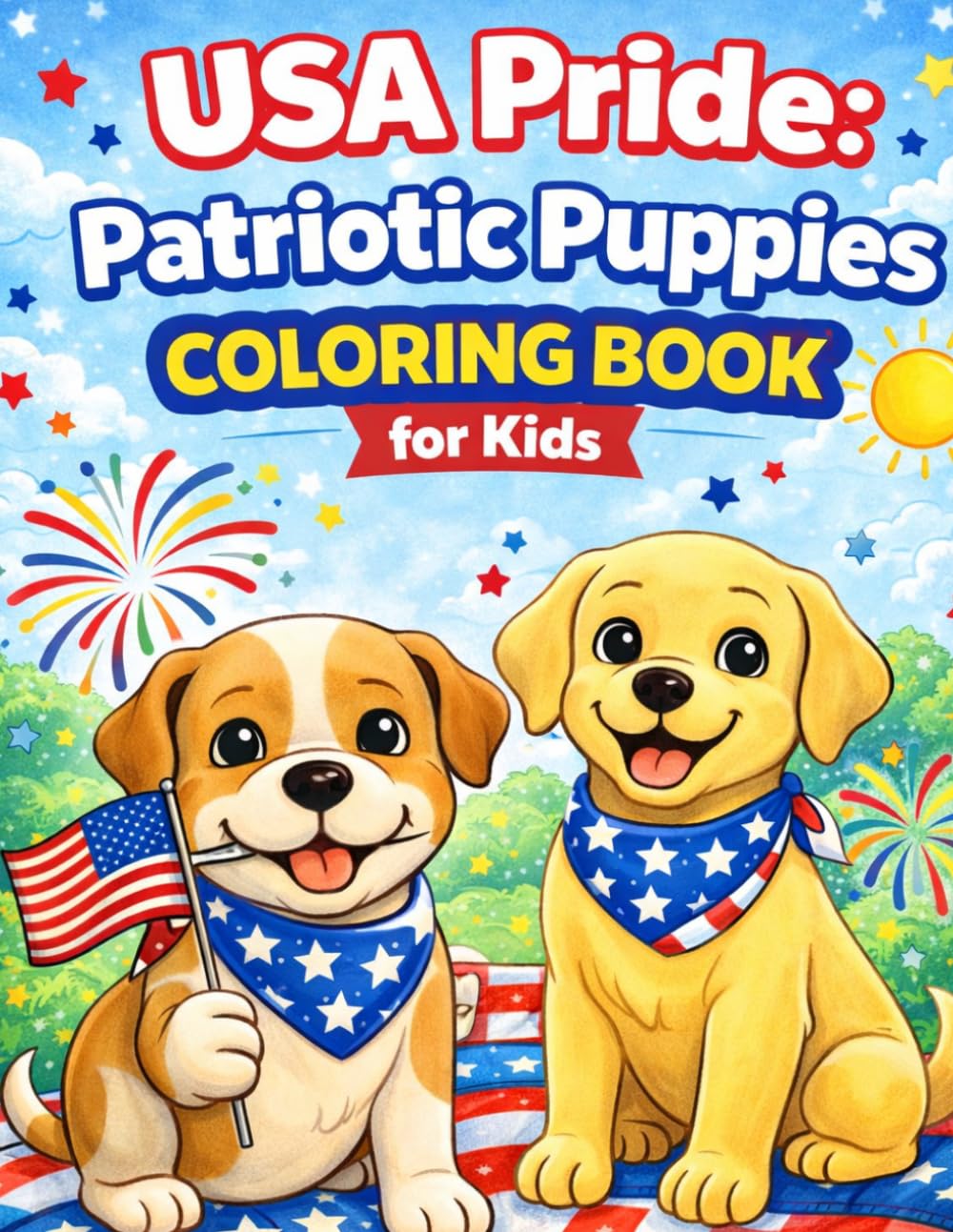 USA Pride: Patriotic Puppies Coloring Book for Toddlers: 50 Easy and Fun American Flag Puppy Pages for 4th of July and Year-Round Patriotic Coloring