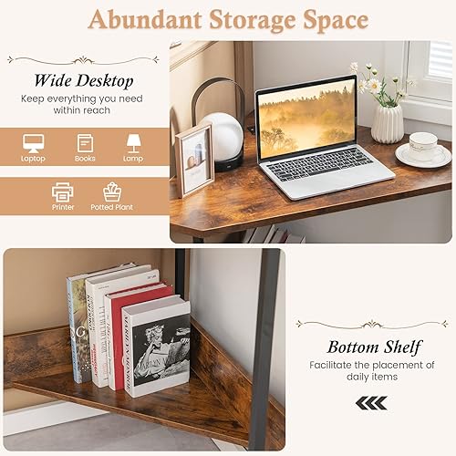 Miniatura 4 de GOFLAME Escritorio esquinero con toma de corriente escritorio triangular para computadora para espacio pequeño escritorio de escritura que ahorra