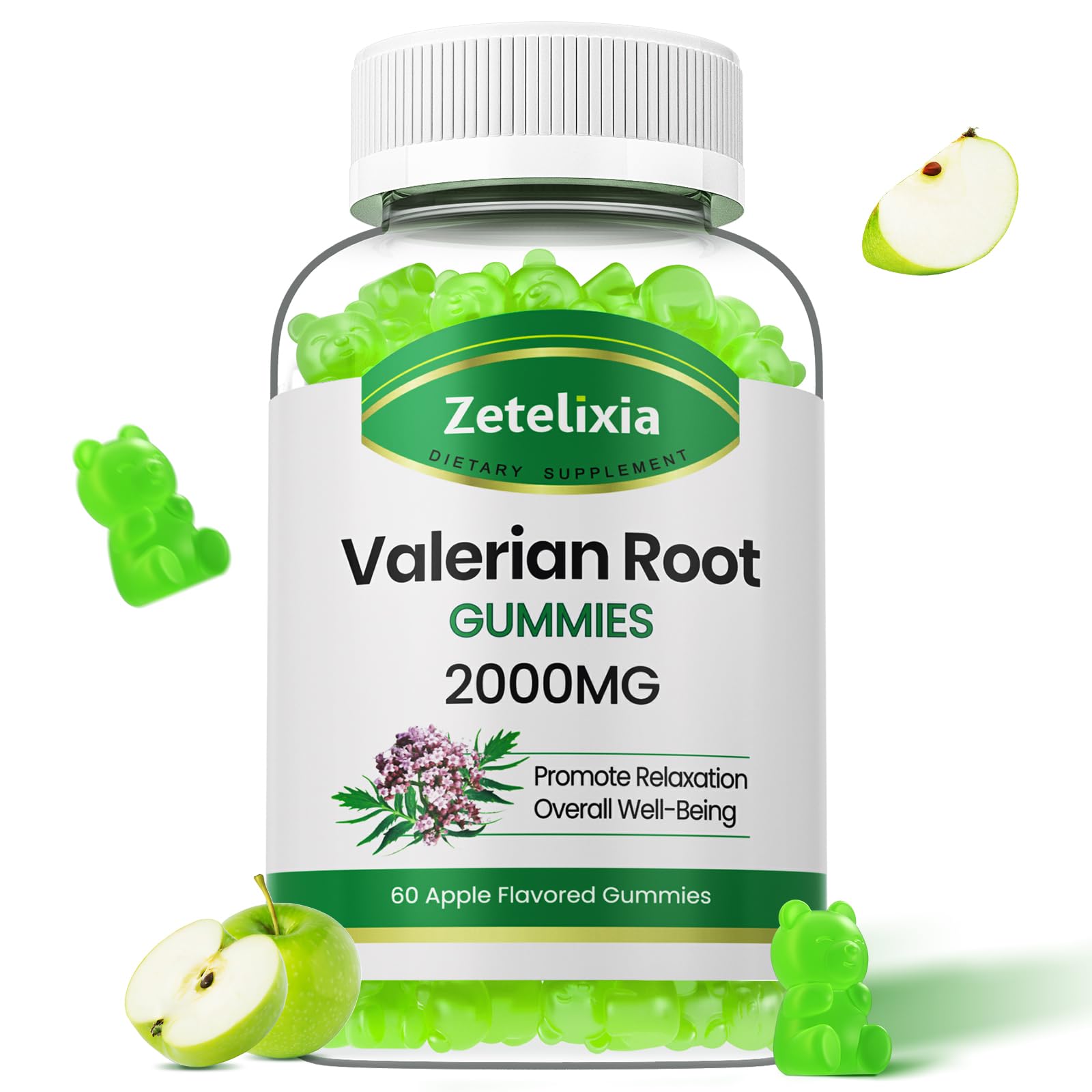 Organic Valerian Root Gummies, Herbal Supplement for Relaxation & Mood Support, Sleep Gummies Without Melatonin for Adults, Vegan, Non-GMO, Apple Flavor, 60 Count 60 Count (Pack of 1)