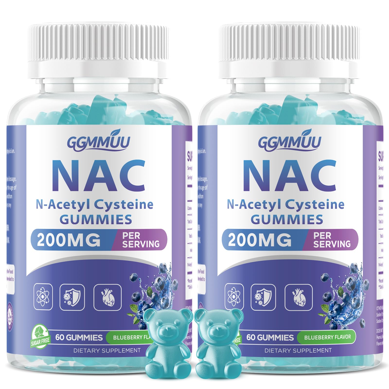 2 Pack NAC Gummies 200mg, N Acetyl Cysteine Supplement, 120 Count 60 Count (Pack of 2)