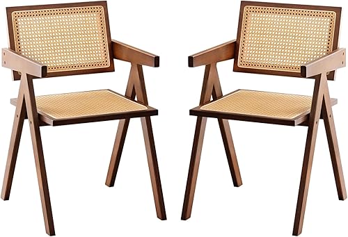 Sillas de Acento de Ratán, Juego de 2 Sillas de Comedor Modernas de Mediados de Siglo, Sillas Cómodas, Sillas de Ratán para Exterior con Respaldo
