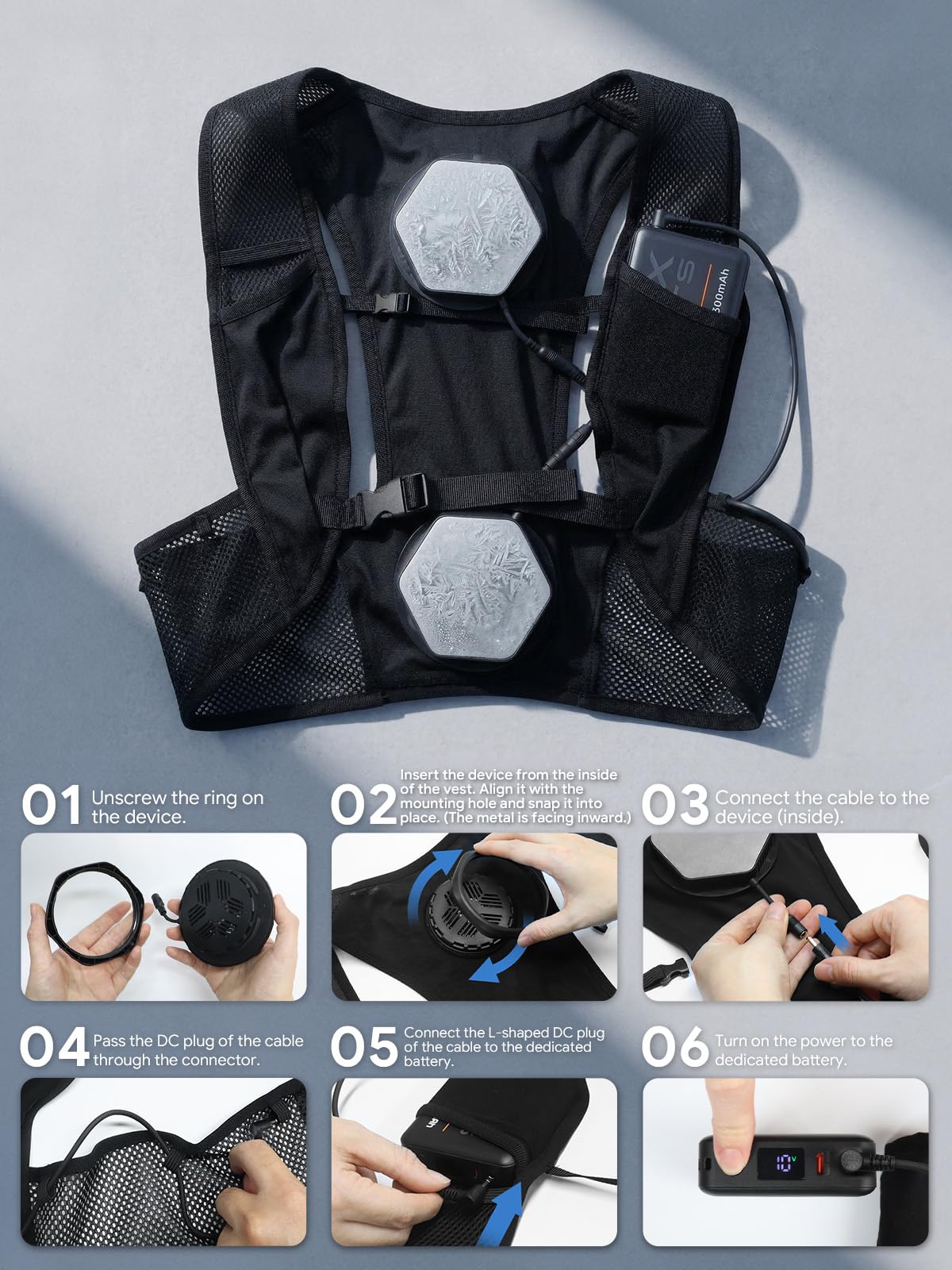 LABEWVI Peltier Chaleco refrigerante para hombre y mujer con batería externa de 20000 mAh, chaleco de verano con placa Peltier de 2 80 mm, batería, regulación de 3 niveles, larga duración, chaleco de