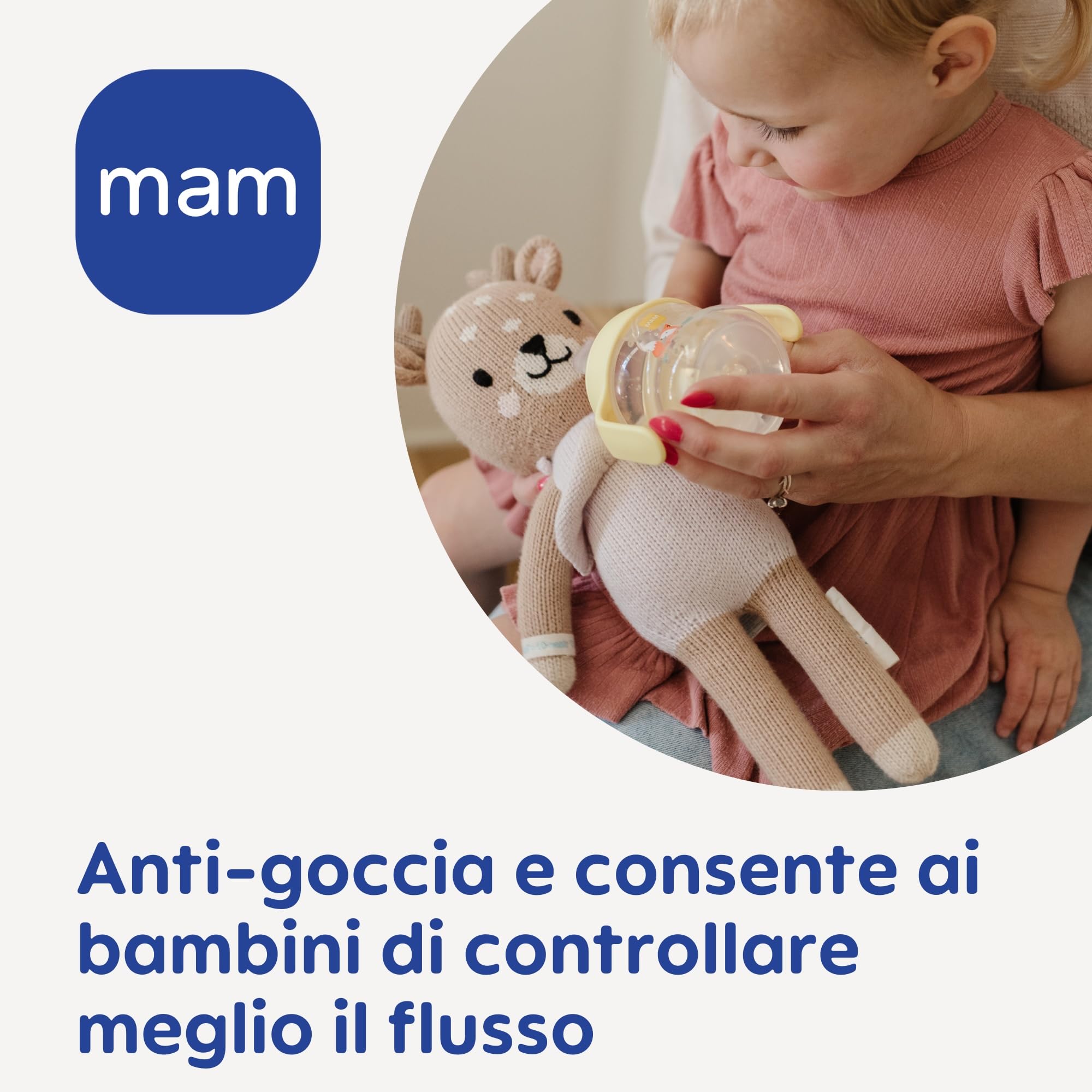 MAM Starter Cup Tazza bambini 150 ml Biberon acqua latte neonati 4+ mesi morbido beccuccio anti-goccia Borraccia neonato forma arrotondata manici antiscivolo Rosa