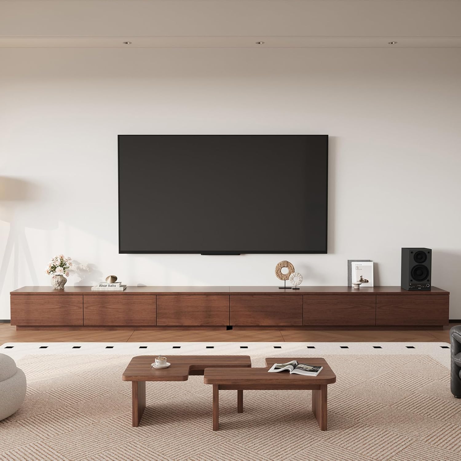 142" Wood Entertainment Center for 90 - 140 inch Television, Extra Large TV Stand Media Console for Living Room with Storage Drawers, Fully Assembled, Mid-Century Modern Design Home Bedroom Furniture