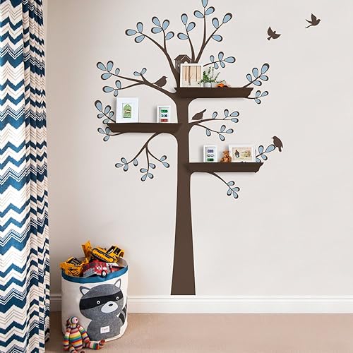 Simple Shapes - Adhesivo decorativo para pared con diseño de árbol con pájaros (tamaño estándar (aprox.) 55 pulgadas de ancho x 94 pulgadas de alto,