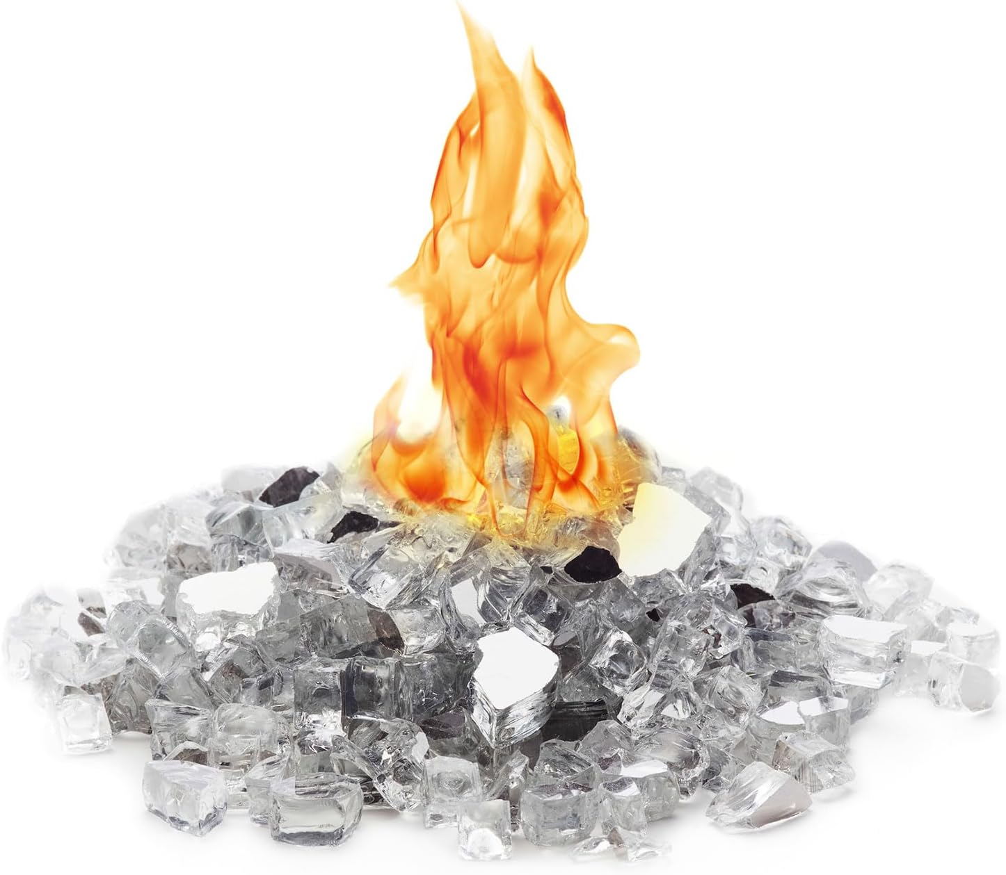 | Silver Reflective Fire Pit Glass | 25 Pound Bag | Medium 1/2 Inch Glass Size | Perfect for Any Natural Gas or Propane Outdoor Fire Pit
