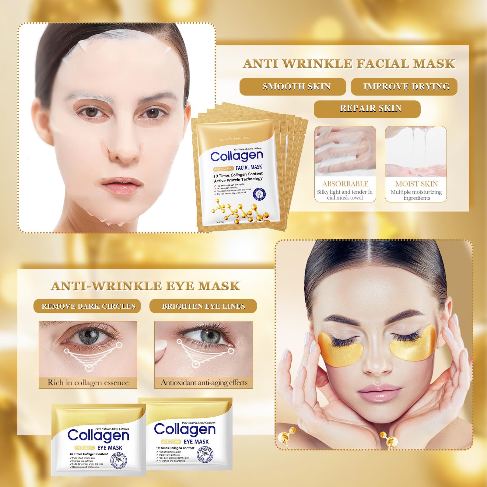 Set Skincare Collagene 13 Pezzi, Kit Skincare Viso Completo, Con Crema Collagene, Detergente Viso, Detergente, Crema Occhi, Siero Collagene, Cerotti Occhi, Maschera Collagene, Skincare Coreana Kit