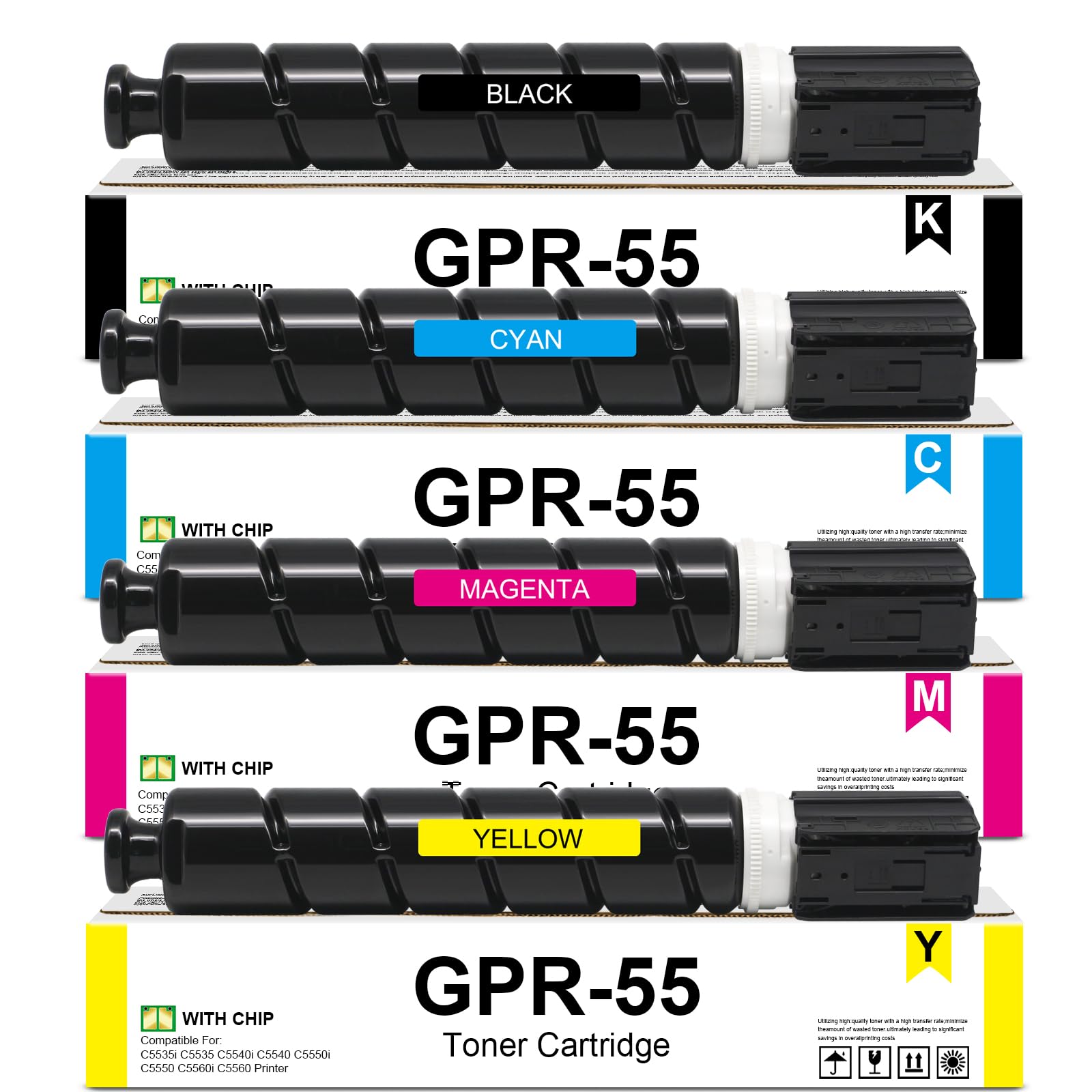High Yield GPR-55 GPR55 Toner Cartridge (4-Pack) Replacement | (0481C003 0482C003 0483C003 0484C003) Canon ImageRunner Advance C5535 C5535i C5540 C5540i C5550 C5550i C5560 C5560i Printer