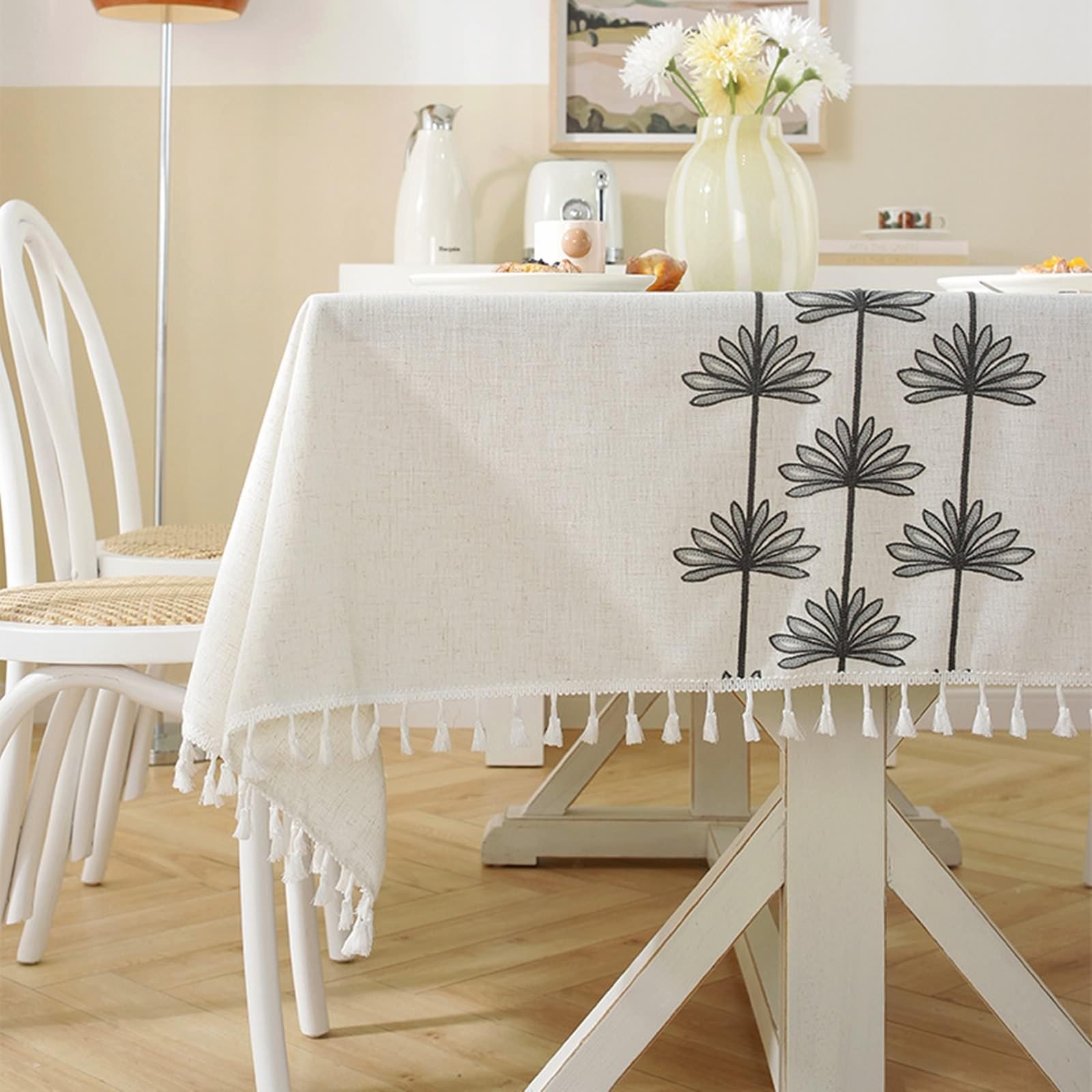 Tovaglia Da Tavola Elegante, Tovaglie 140 x 240 cm Motivo floreale ricamato in Poliestere Tovaglia per Casa e Cucina, Tovaglia Elegante per PicnicGrigio scuro