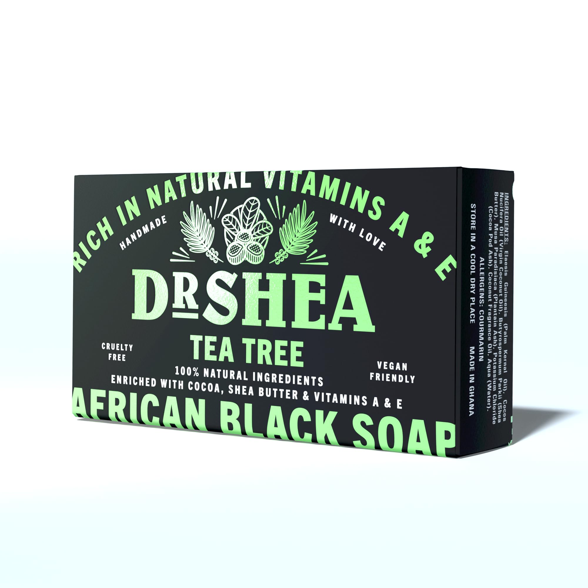 Organic Tea Tree African Black Soap 100g - Dr Shea - Hair Body Face & Hand Wash essential.