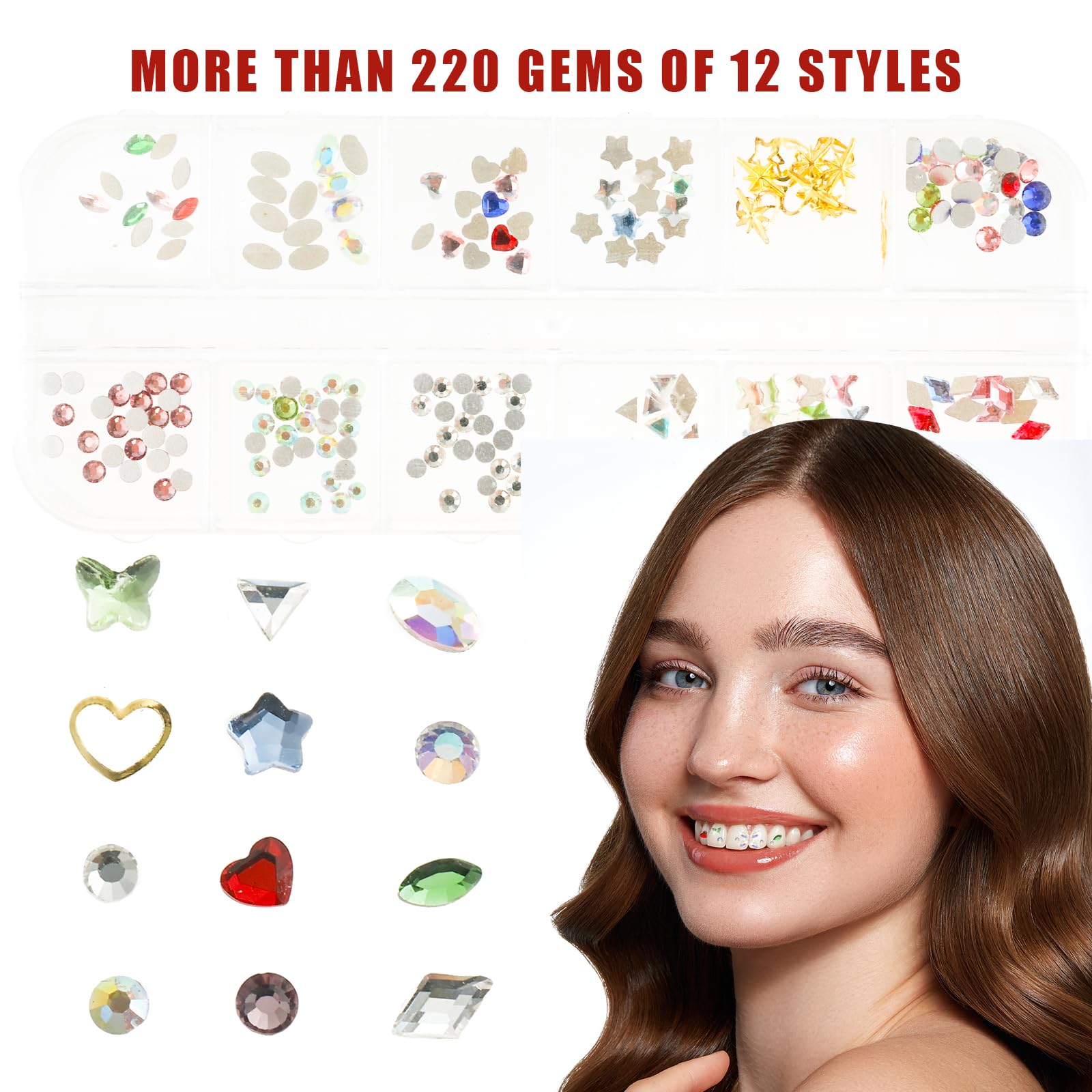 Tooth Gem Kit Professional Teeth Jewelry Gem Kit Includes Cotton Swabs Micro Brush Gemstone Picker UV Gel Diamonds Opener Tooth Diamond Gel Tooth Diamond Cleaner DIY Dental Jewelry (Style 1)