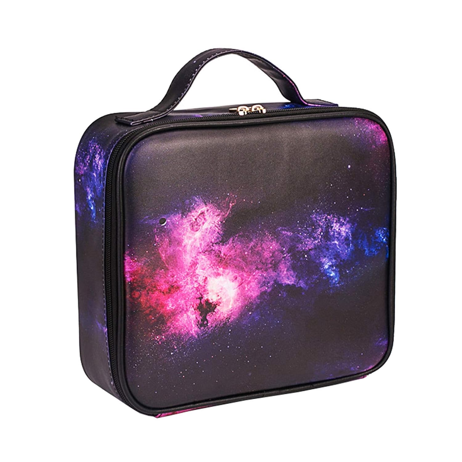 HOYOFO Travel Makeup Case with Adjustable Dividers Makeup Cosmetic Case Organizer for Women Small Makeup Train Case Artist Storage Bag with Brush Holder,Starry Sky