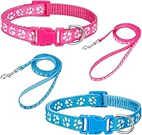 Vista 1 de BOUMUSOE Juego de 2 collares y correas para perro, collar para cachorro y correa con hebilla de liberación rápida, collar ajustable con estampado