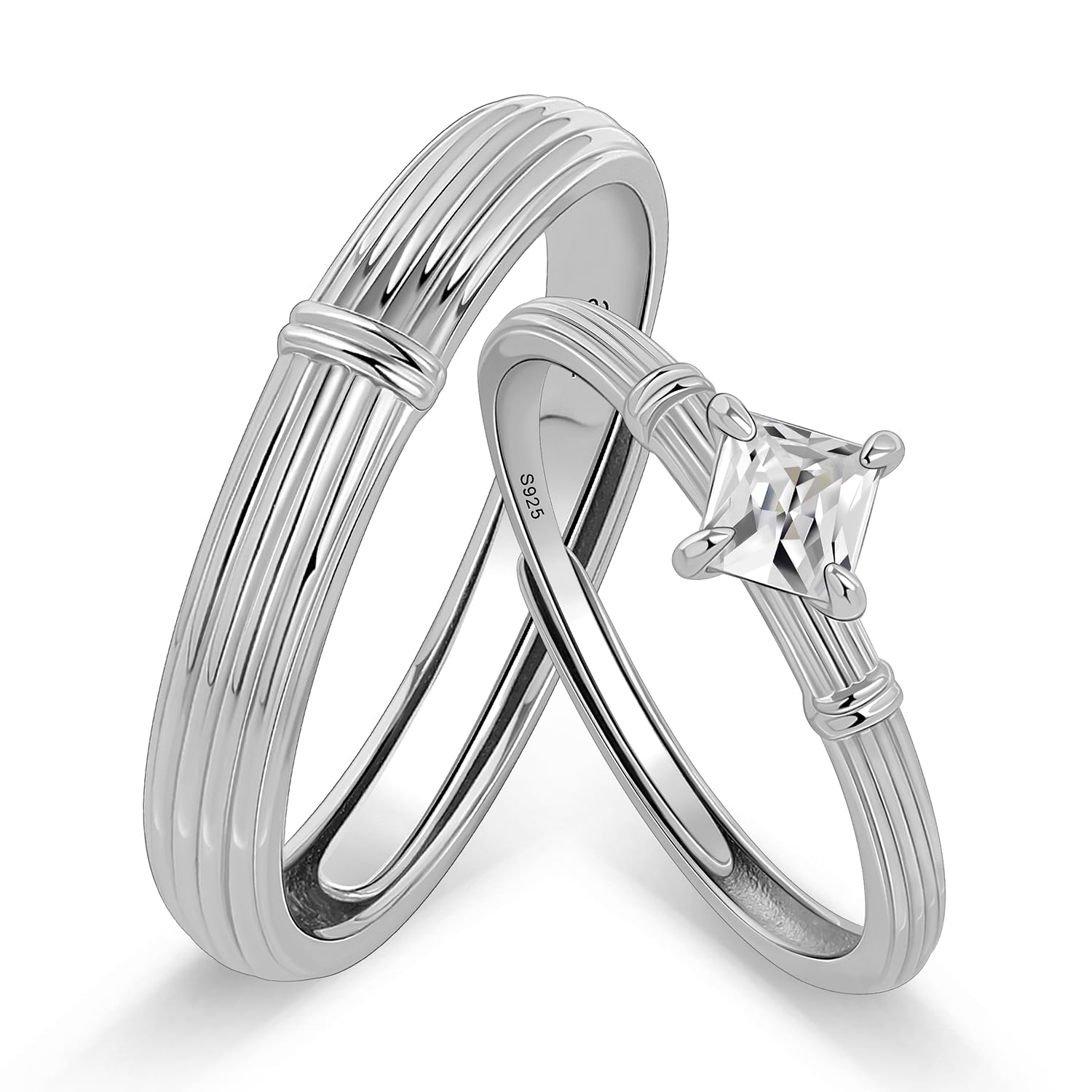 Meissa Anelli Nuziali Per Donna/Uomo 2 Pezzi Anelli Di Promessa In Argento Sterling Regolabili Anelli Di Fidanzamento In Argento Con Zirconia Cubica Anelli Coordinati Di Coppia Per Sposa