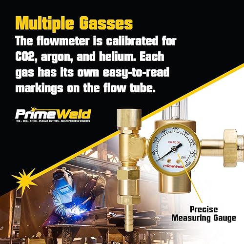Miniatura 4 de PrimeWeld Regulador del medidor de flujo de soldadura, CO2, argón, helio, metro único, medidor de gas de soldador