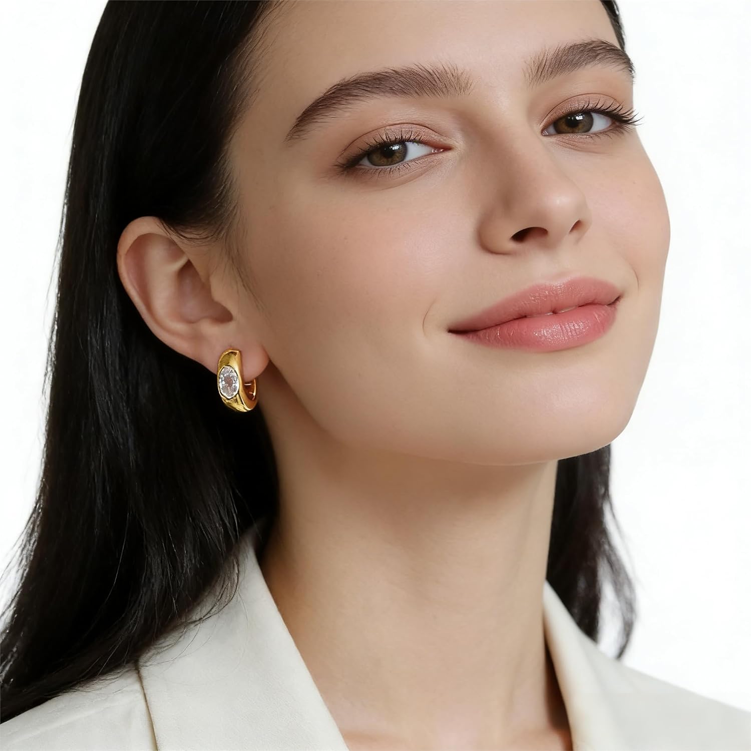 18K Gold Plated S925 Silver Posts Chunky Oval Hoop Earrings, Hypoallergenic Snap Back Minimalist Hoops for Women