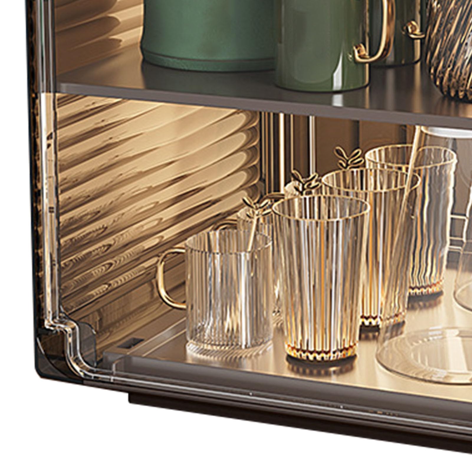 Estante de Almacenamiento de Tazas, Caja organizadora apilable de plástico Transparente a Prueba de Polvo para gabinete, Escritorio, Oficina, Sala de Estar, diseño de Lujo Ligero (Negro Medio)